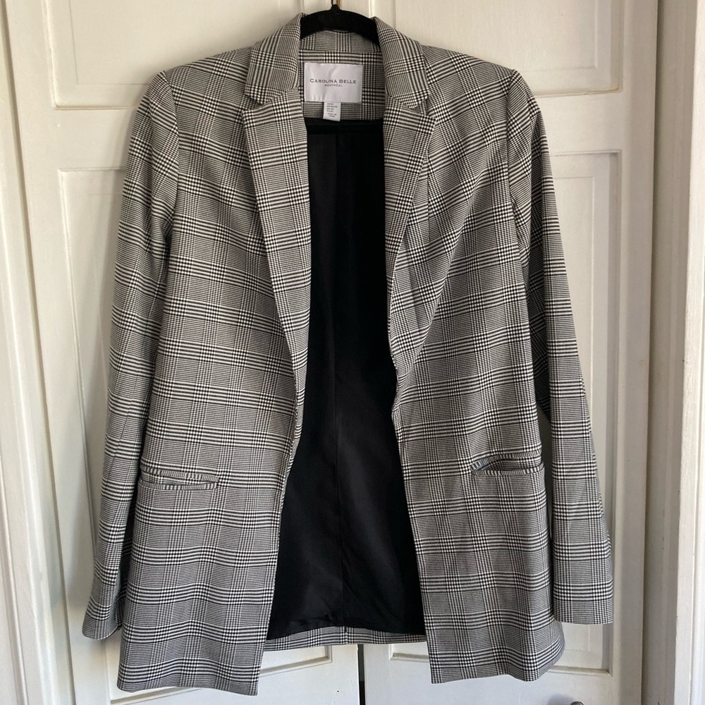 Black/white checked blazer, long